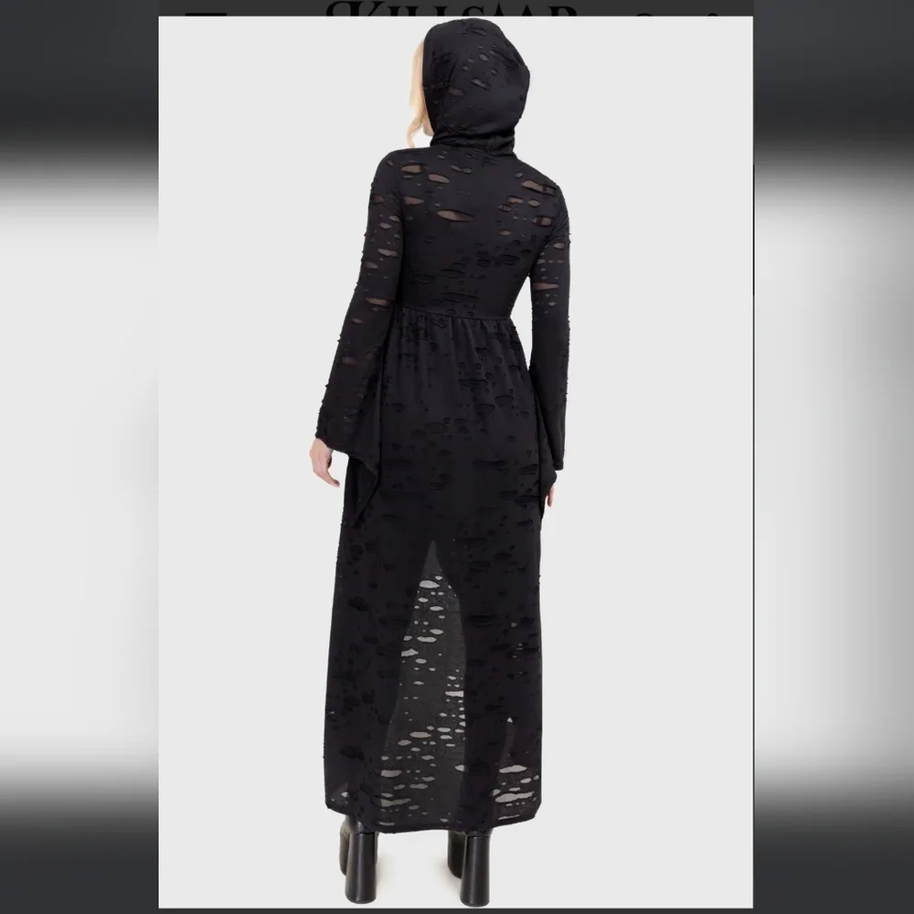 Killstar Black Asymmetrical Hooded Dress - Picture 6 of 9